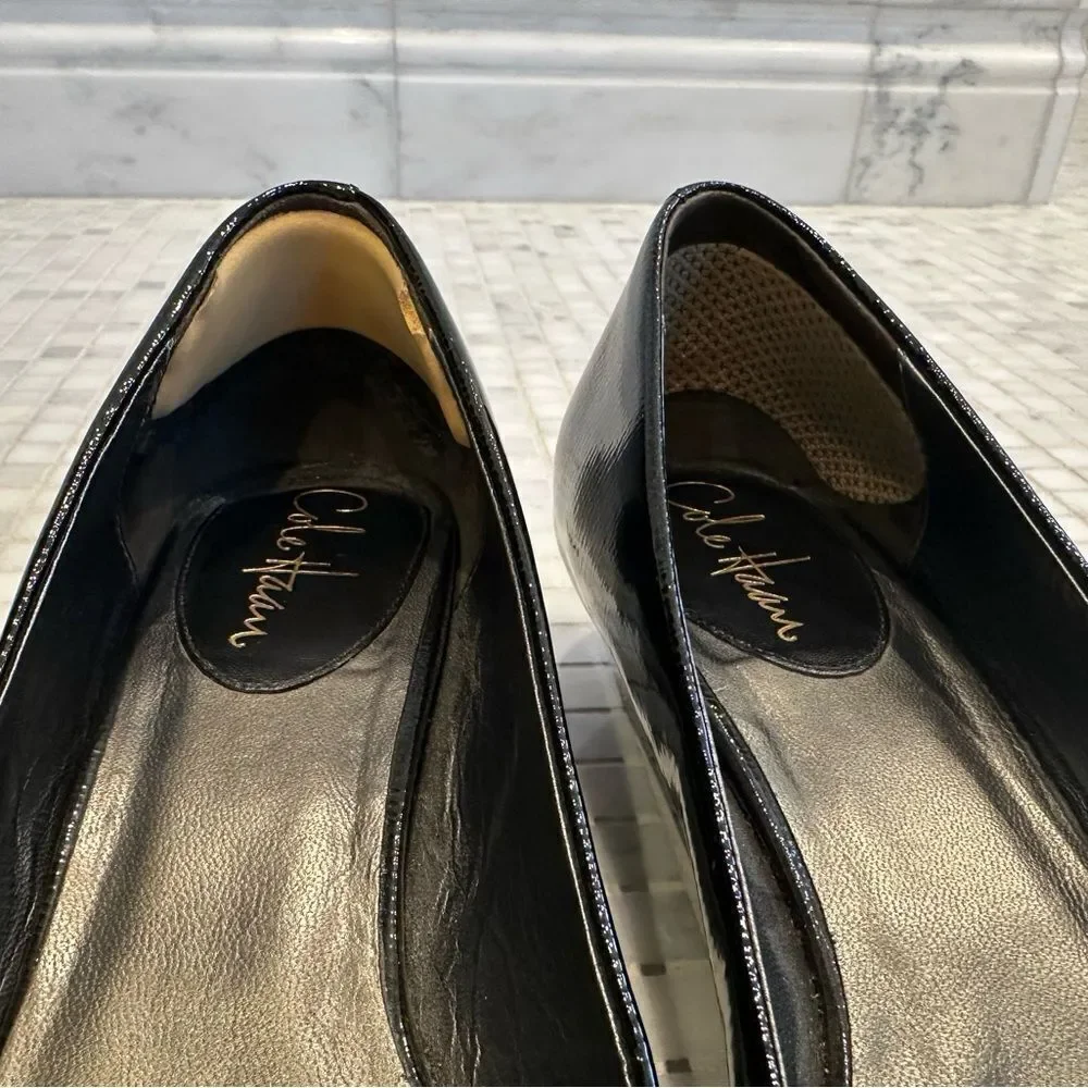 Cole Haan Black Criss Cross Open Toe Low Wedge